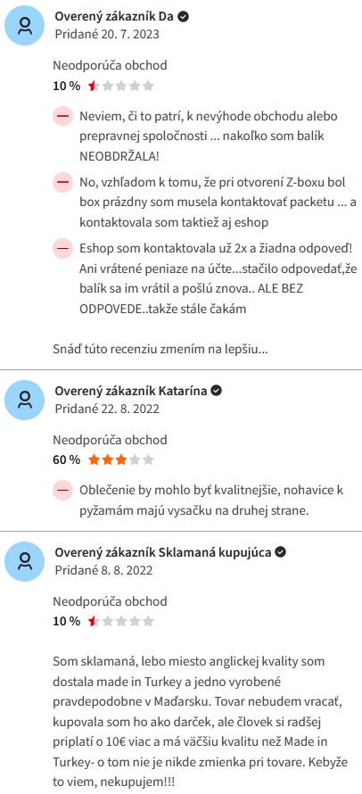 Milinko-oblecenie.sk hodnotenie